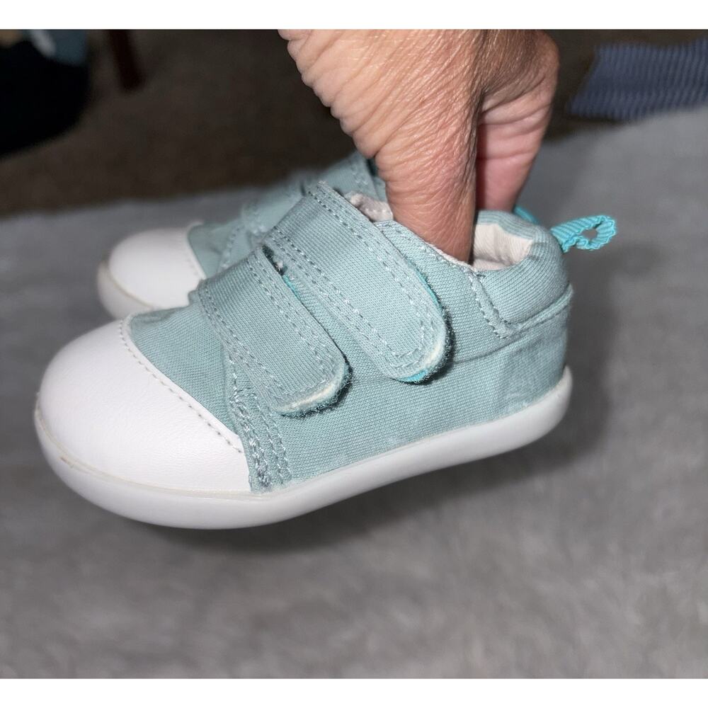 Ten Little Original Toddler Sz. 4 Aqua Dual Strap Sneakers. Adorable, Exc. Qual